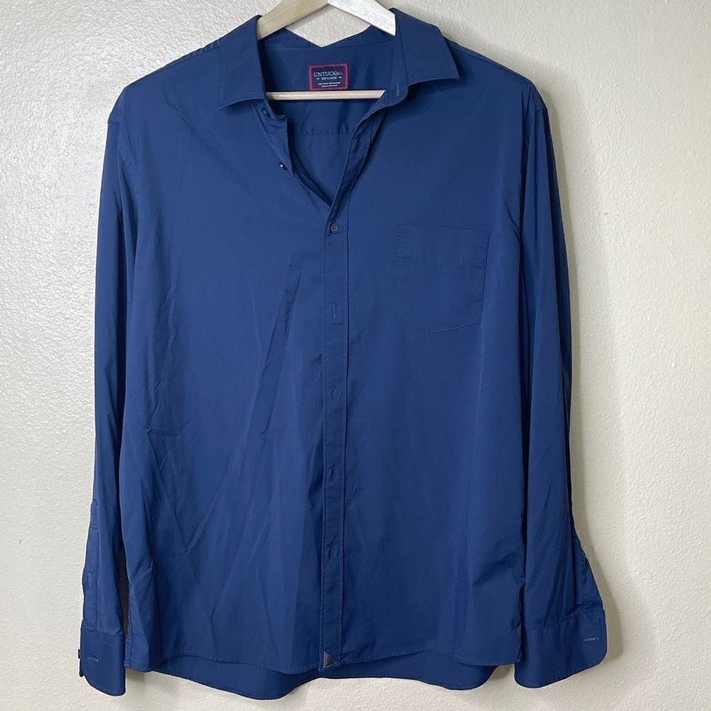 Untuckit Shirt Men's XXL Navy Button Up Long Sleeve Nylon Casual